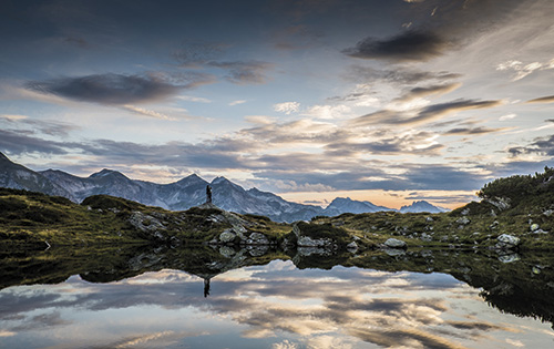 Obertauern-S22-65 Obertauern, Krummschnabelsee, Sonnenuntergang, Spiegelung, Hohe Tauern, Salzburgerland, See, Spiegelung
